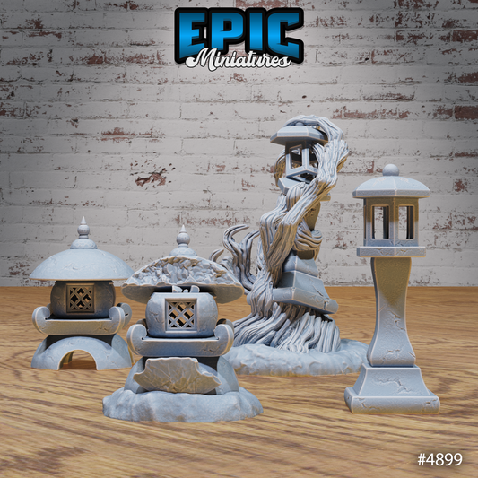 Eastern Temple Stone Lamps 2 Pack